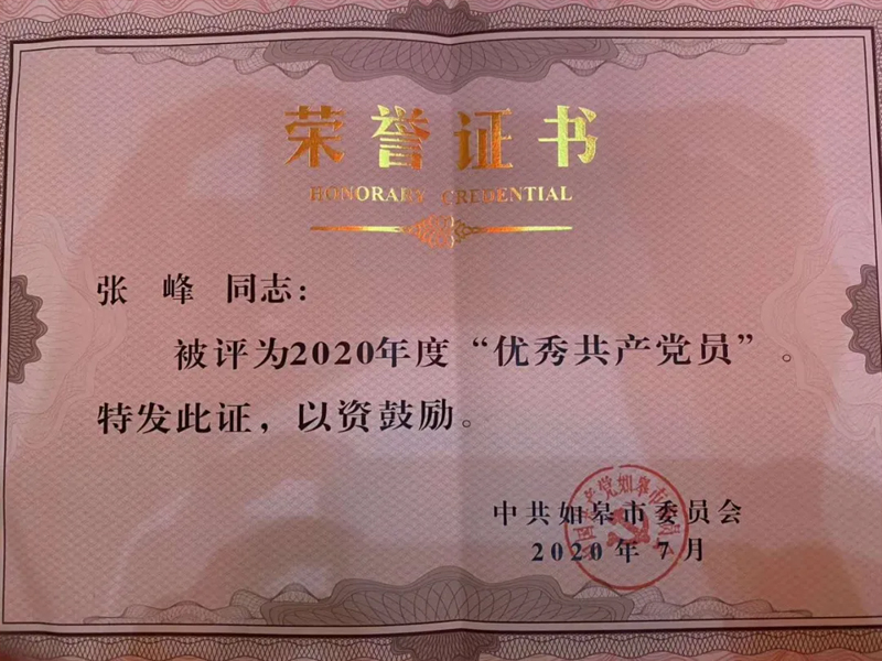 瀛聯所主任張峰律師被評為2020年度“優秀共產黨員”